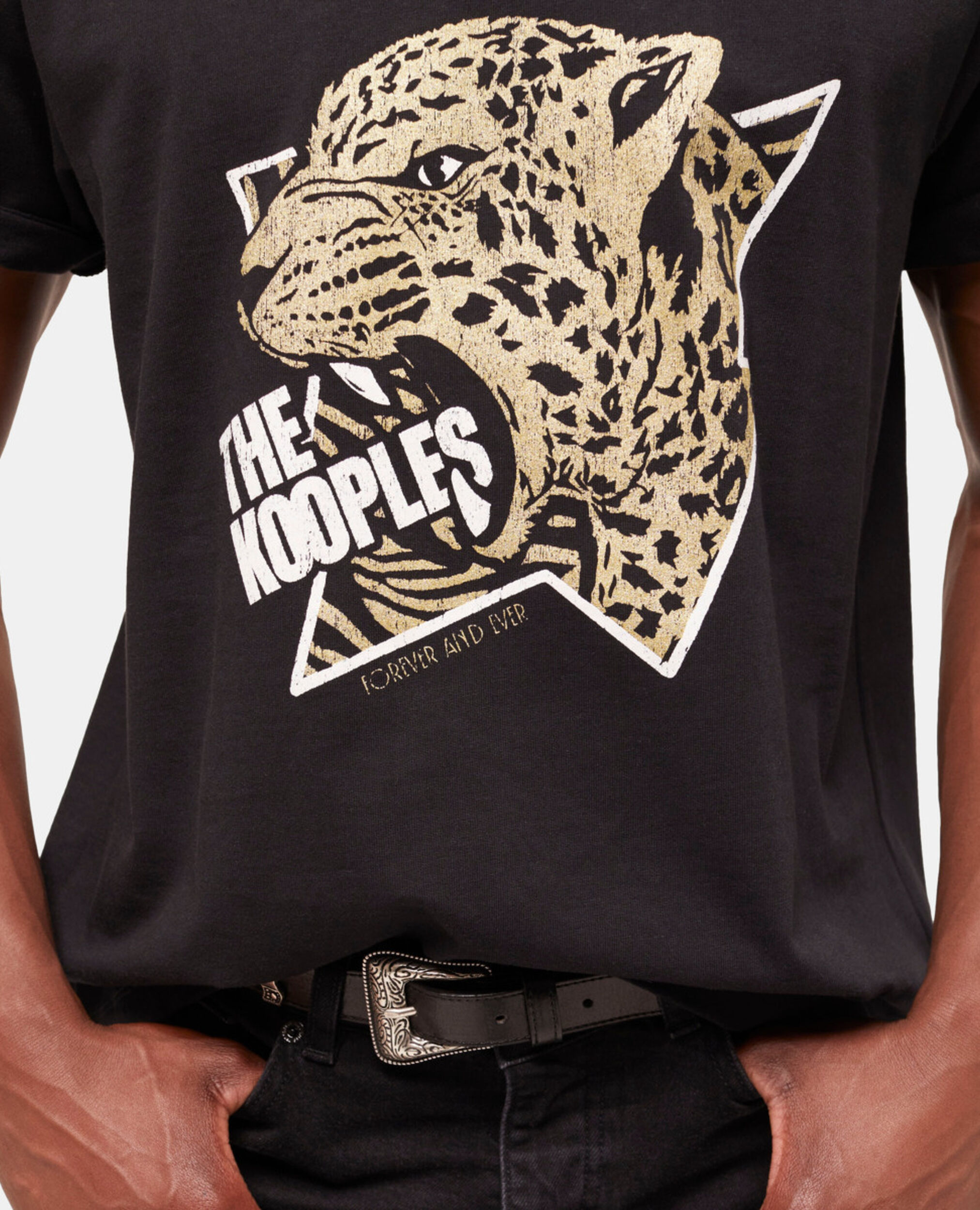 Black screen print T-shirt, BLACK-ANTIC GOLD, hi-res image number null
