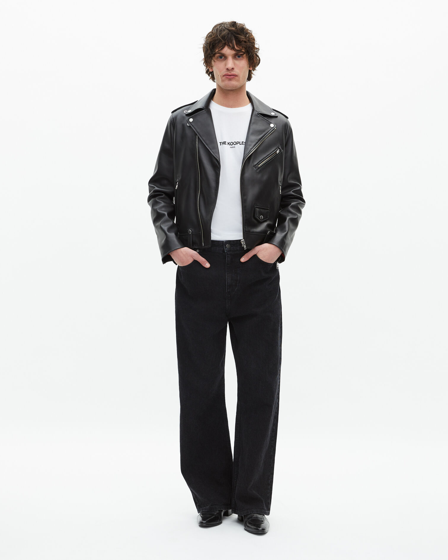 Black leather biker jacket, BLACK, hi-res image number null