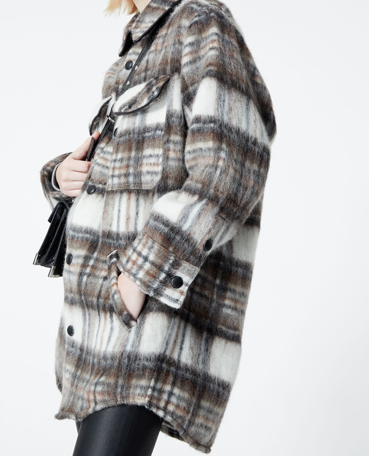 Wool blend check jacket sales