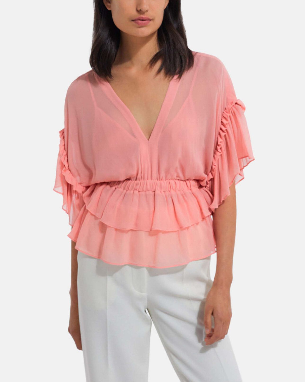 The Kooples WOMEN PINK ruffled short sleeved top