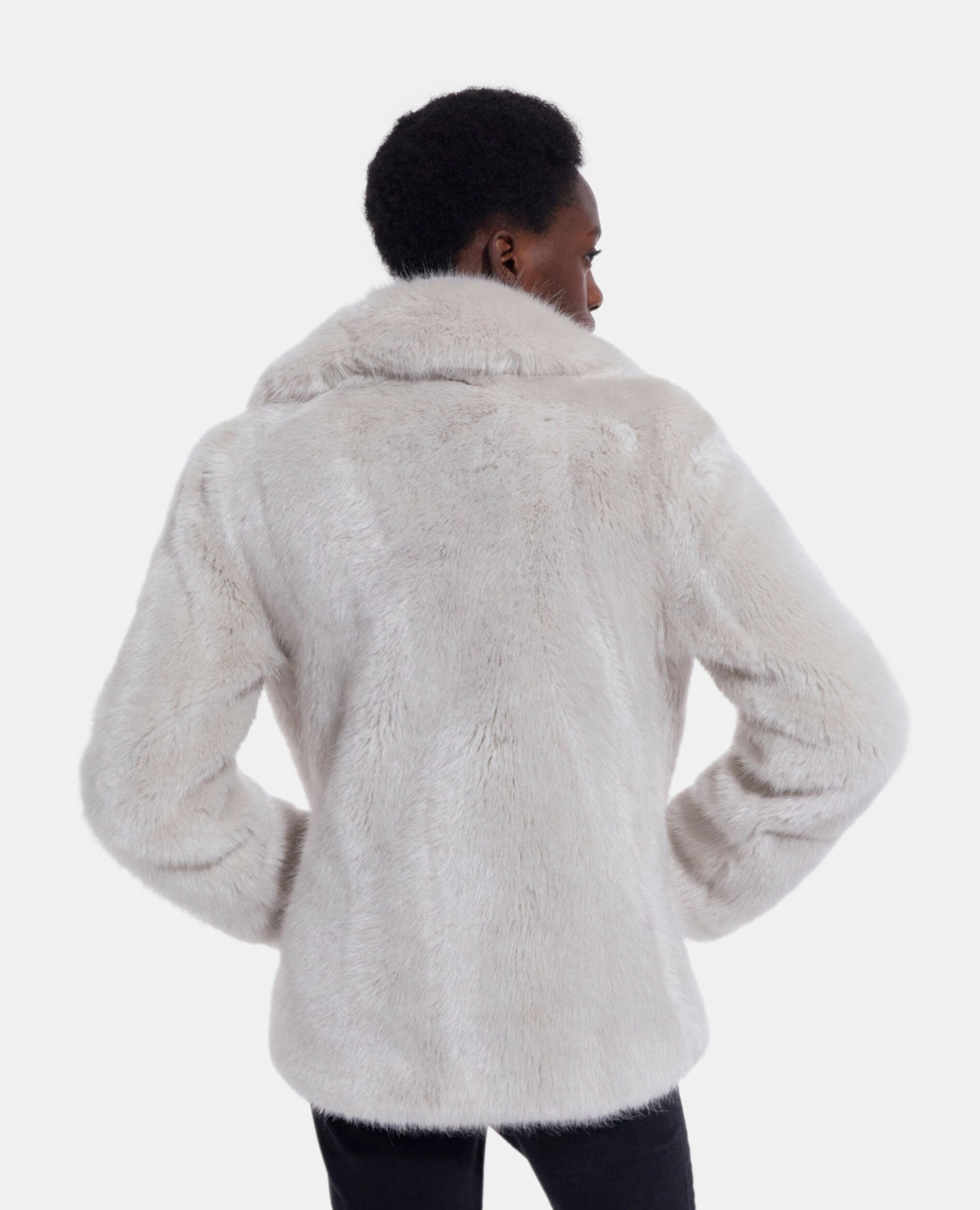 White faux fur coat, WHITE, hi-res image number null
