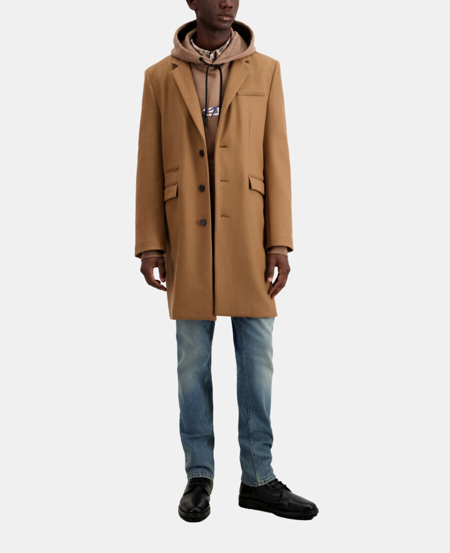 The Kooples MEN CAMEL long camel coat in wool blend