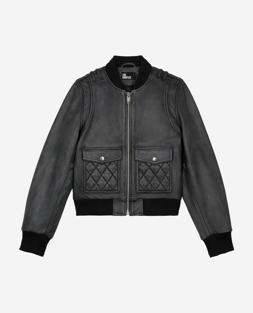 The Kooples F BLACK WASHED black vintage effect leather jacket
