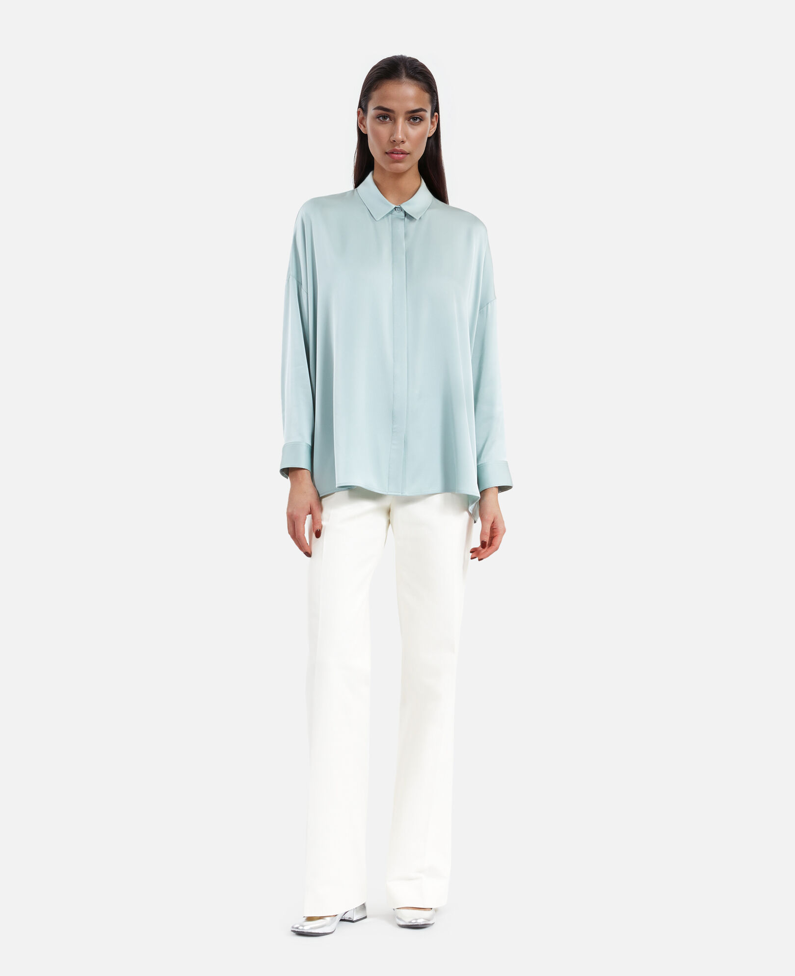 The Kooples WOMEN BLUE/GREEN loose fit celadon silk shirt
