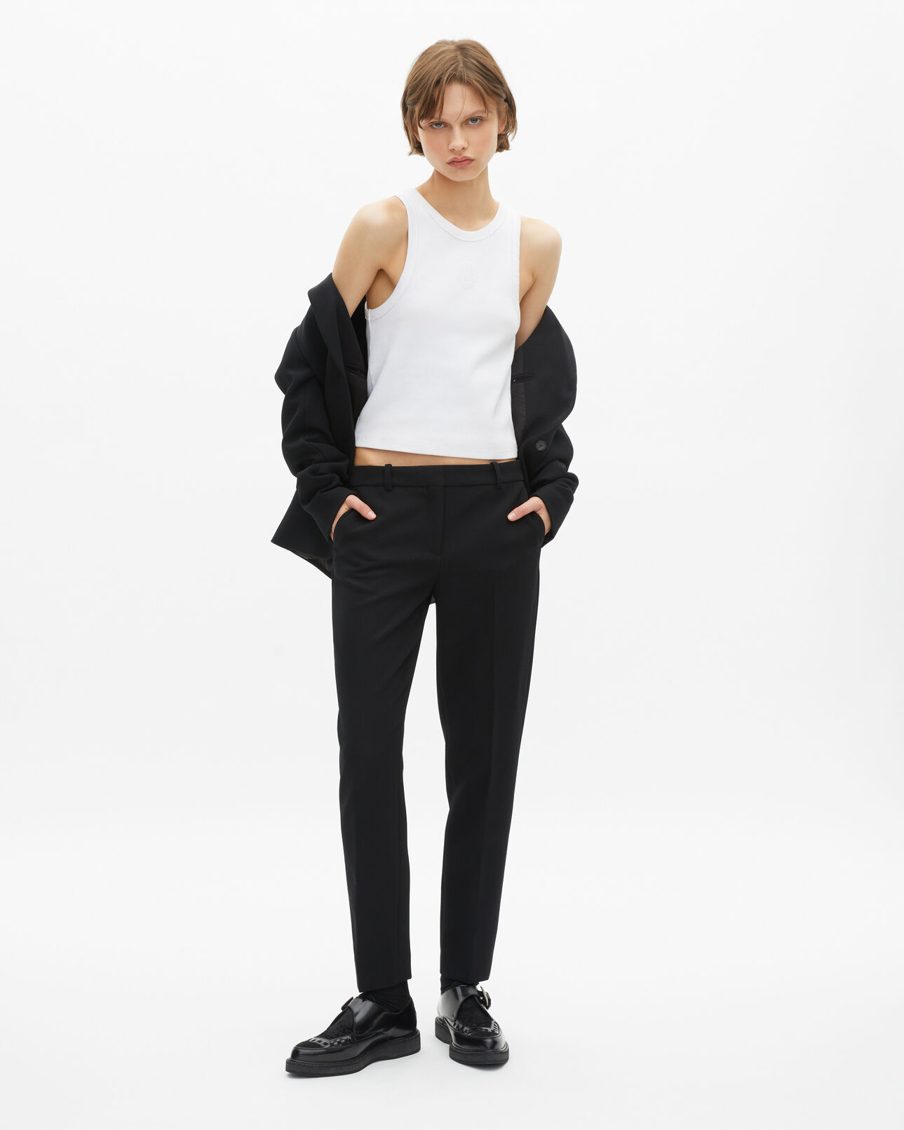 The Kooples FEMME BLACK pantalon tailleur en crêpe noir coupe droite