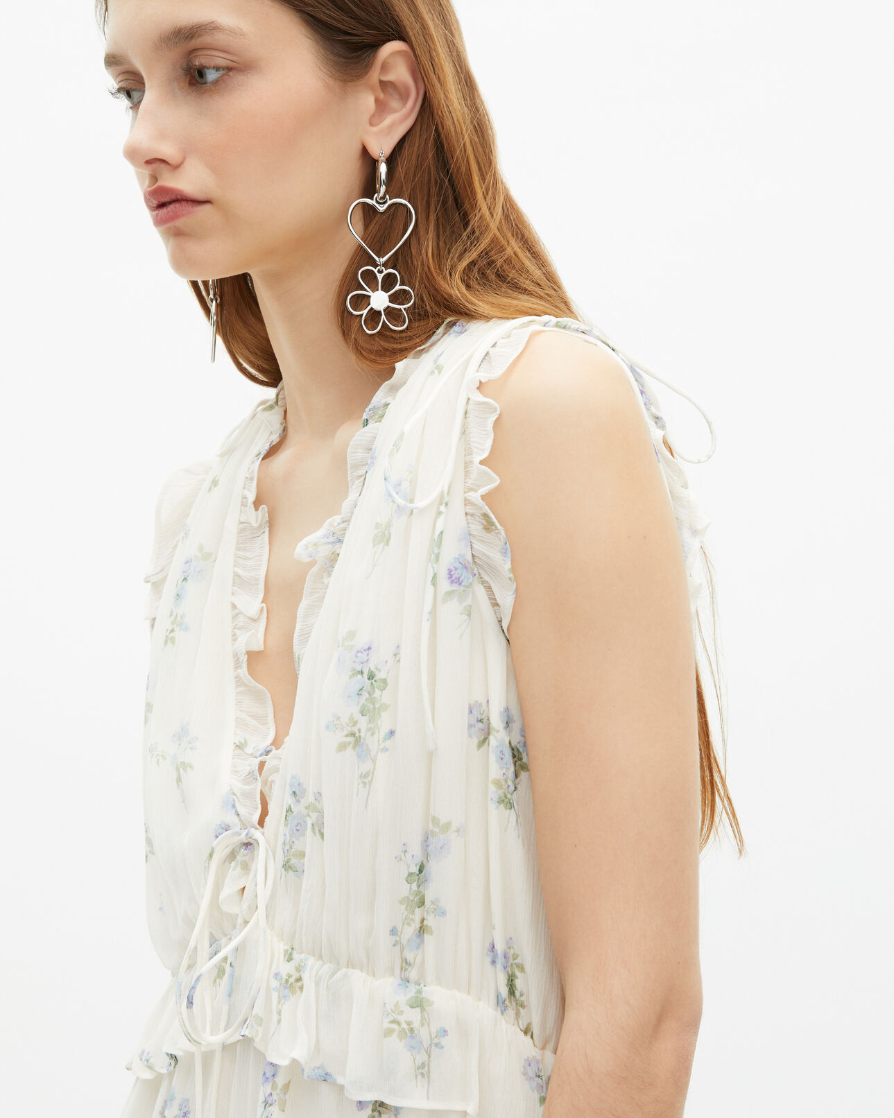 The Kooples DAMEN WHITE / SKY BLUE kurzes kleid mit rüschen im blumendruck weiß