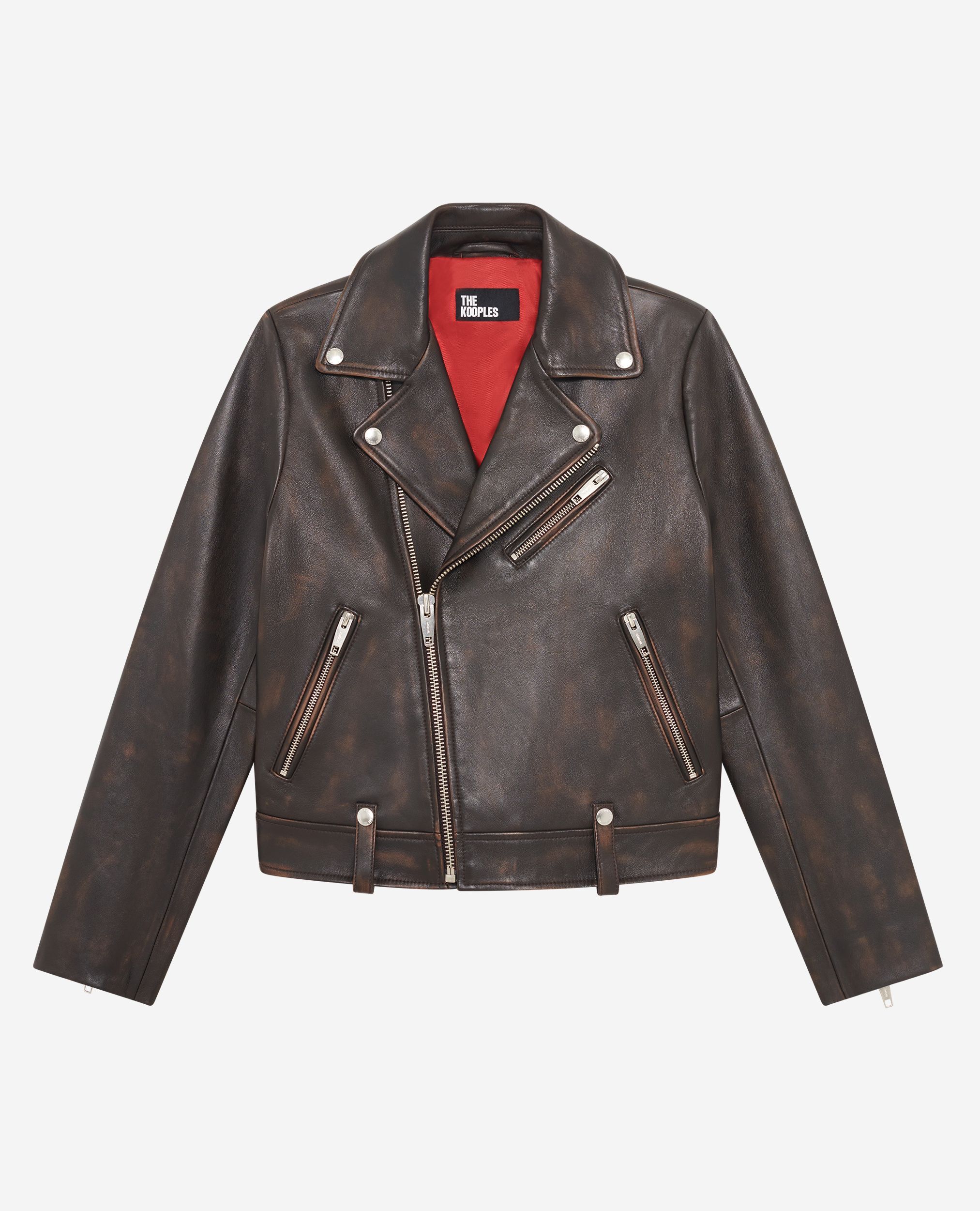 chocoレザージャケット Brown leather biker jacket | The Kooples US