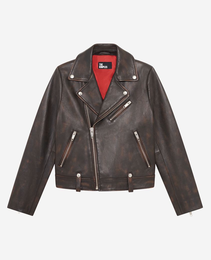 The Kooples FEMME BROWN blouson motard en cuir marron