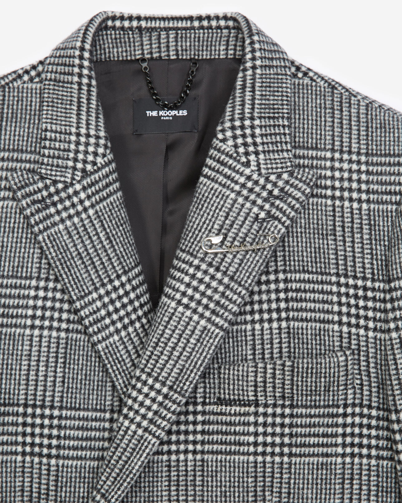 The Kooples HOMME BLACK WHITE manteau noir et blanc laine imprimée