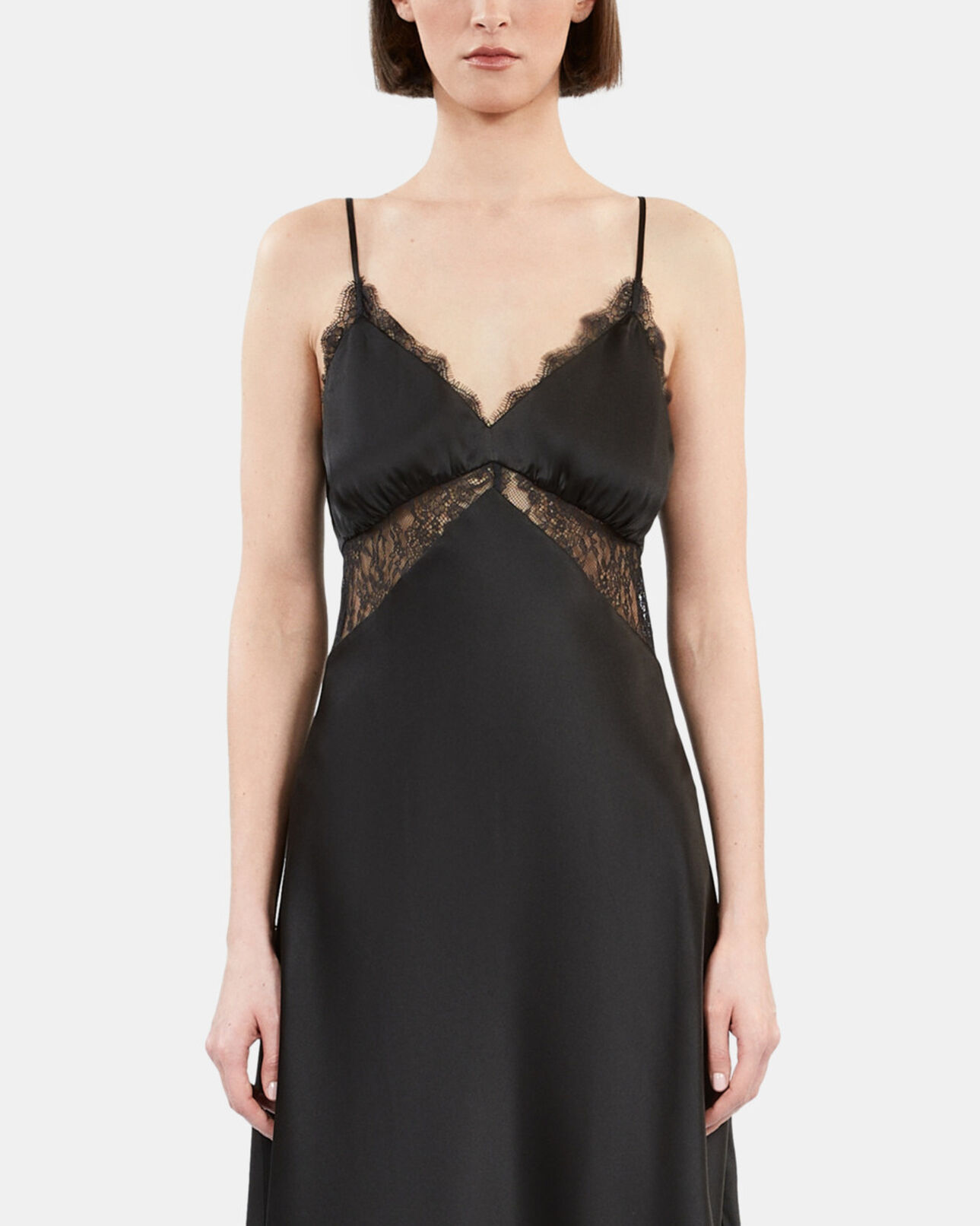 The Kooples WOMEN BLACK short black silk slip dress