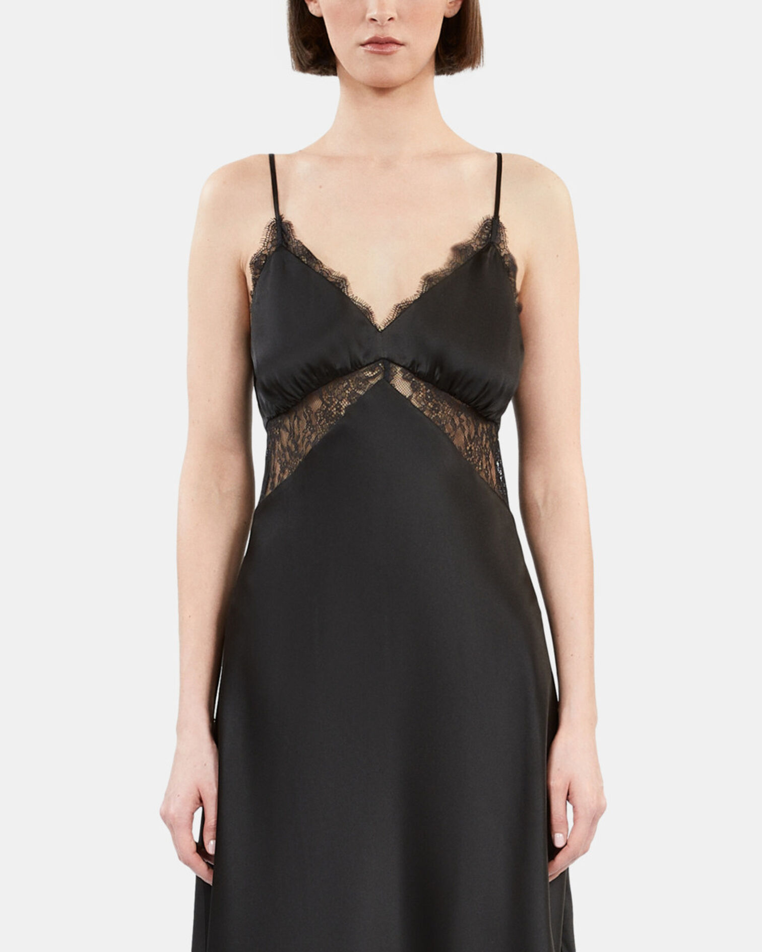 Short black silk slip dress, BLACK, hi-res image number null