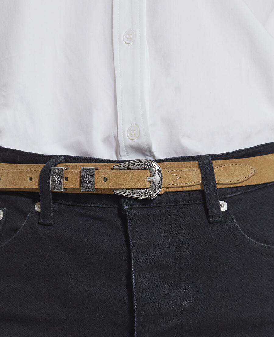 ceinture cuir camel lisse à boucle western