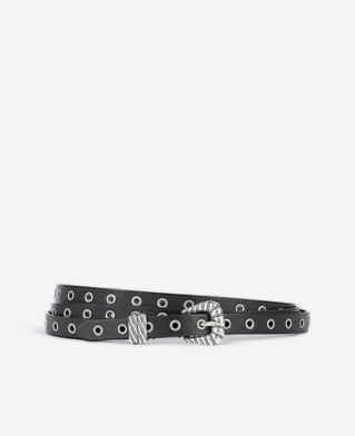 The Kooples FEMME BLACK ceinture fine double tour en cuir noir
