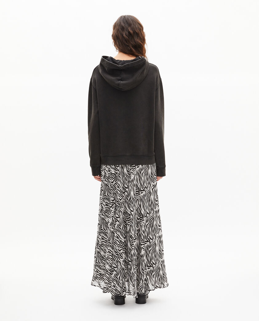 The Kooples WOMEN BLACK WASHED hooded sweatshirt with black screen print