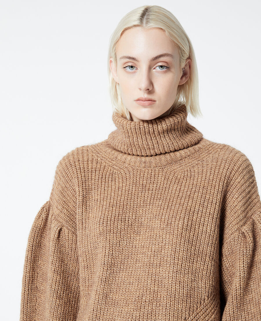 Beige merino wool sweater with high neck The Kooples US