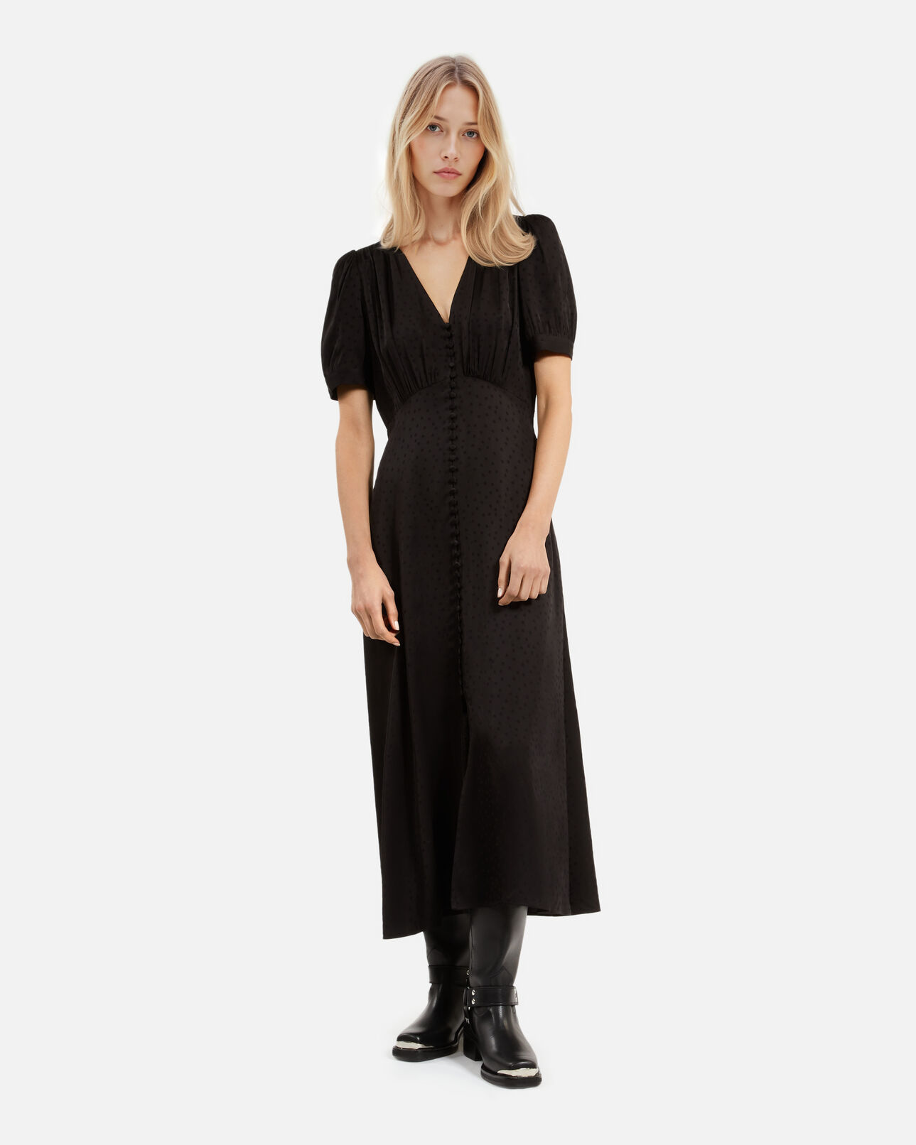The Kooples WOMEN BLACK black long dress with button fastening