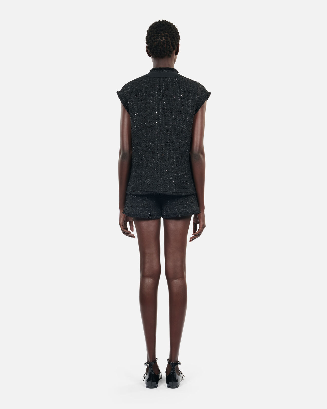 The Kooples WOMEN BLACK black tweed sleeveless jacket