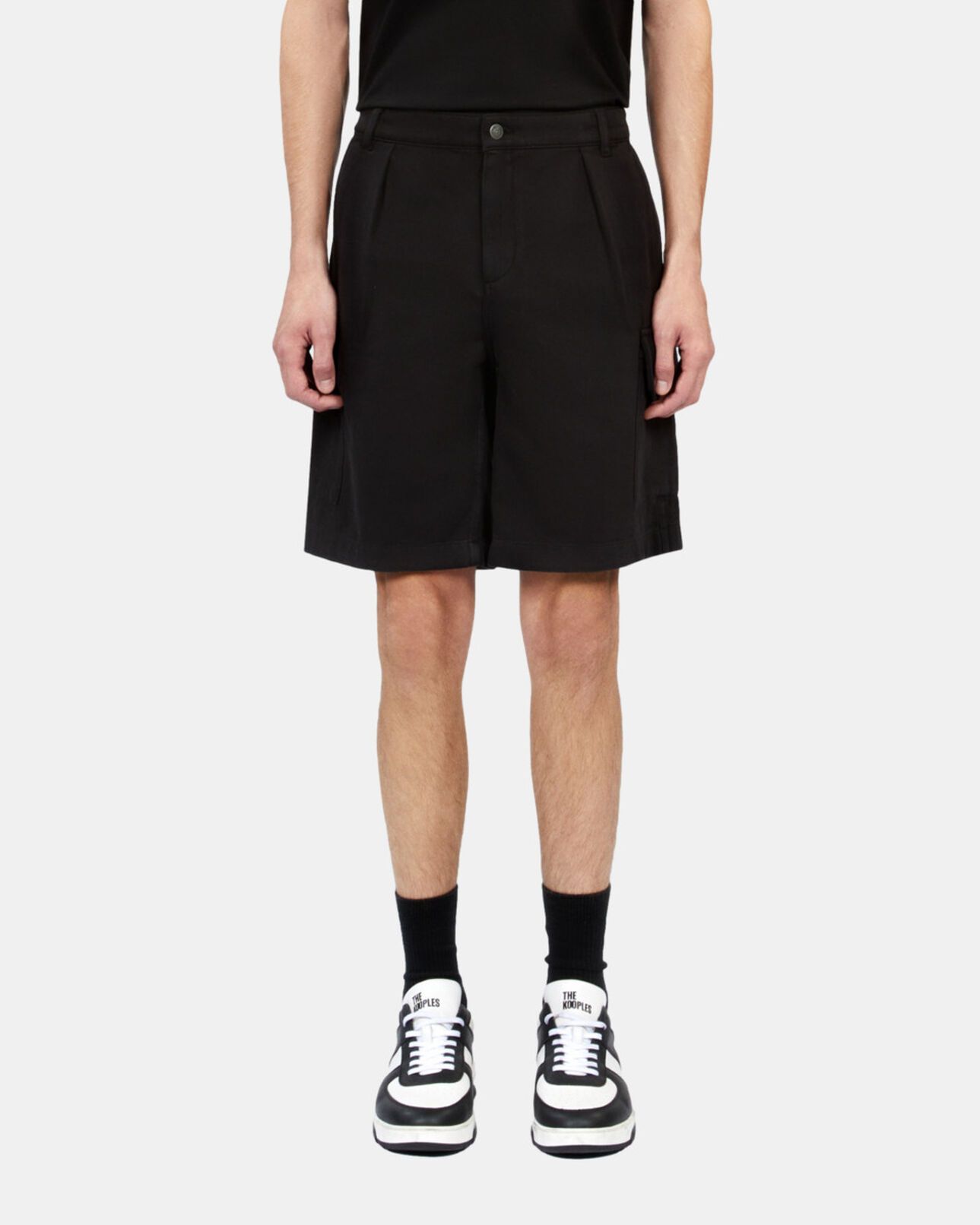 The Kooples MEN BLACK black cotton and linen cargo shorts