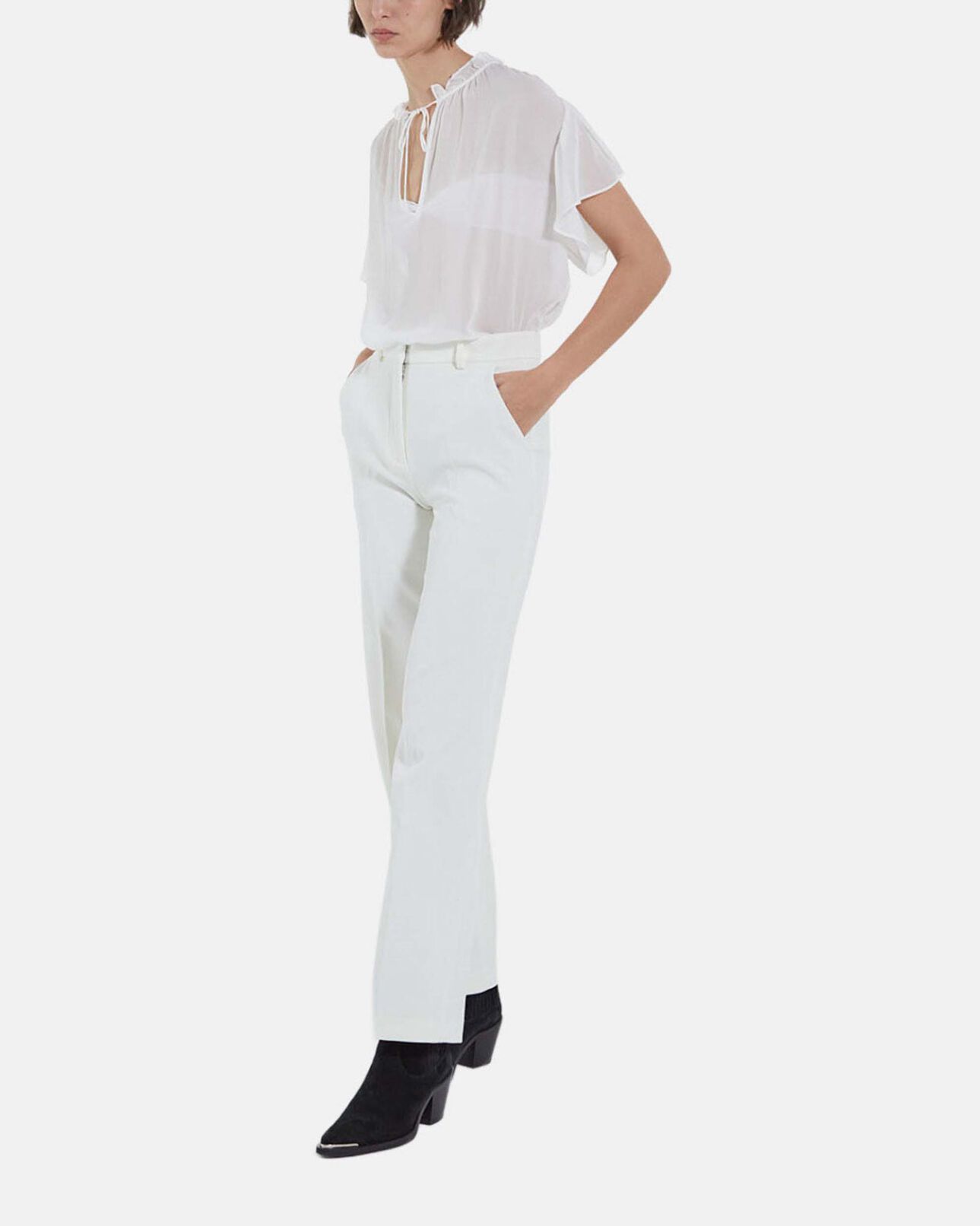 The Kooples WOMEN ECRU straight ecru pants in crepe fabric