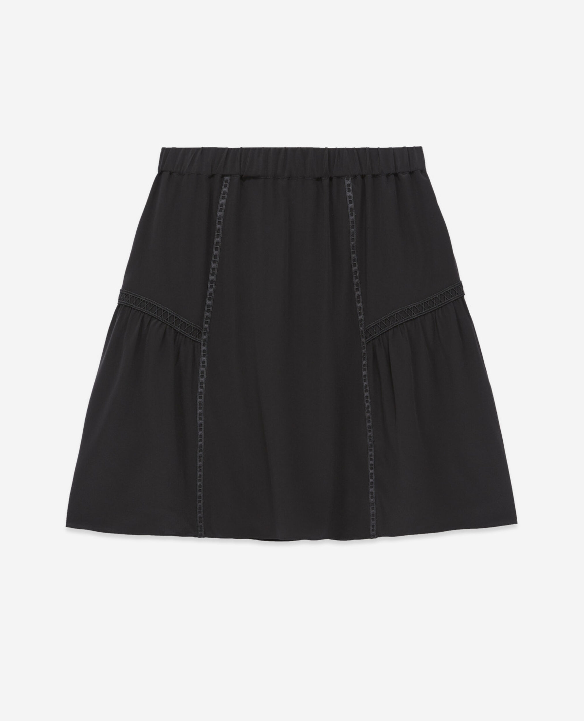 Short black silk skirt with ribbon detail, BLACK, hi-res image number null