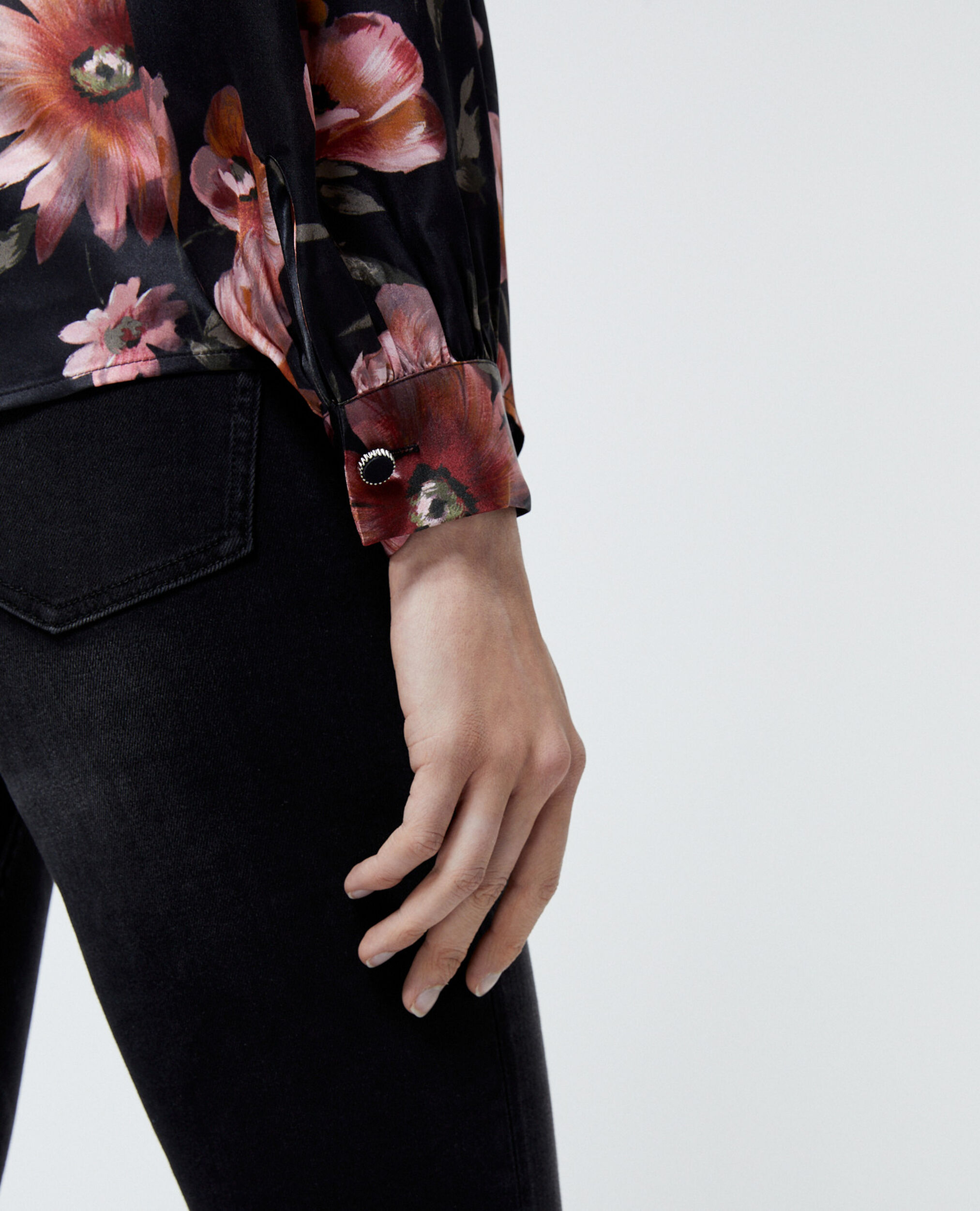Printed black shirt with long sleeves, BLACK, hi-res image number null