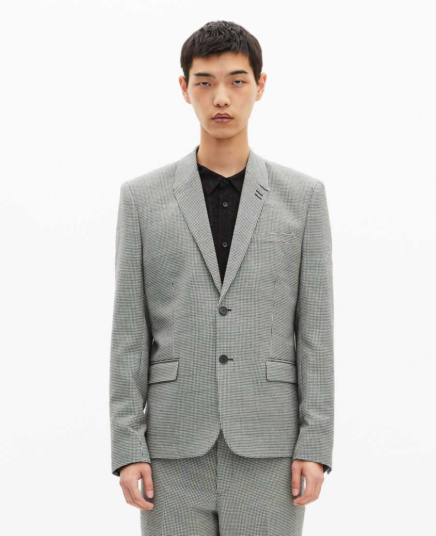 The Kooples HOMME BLACK GREY veste de costume en pied de poule noir et blanc