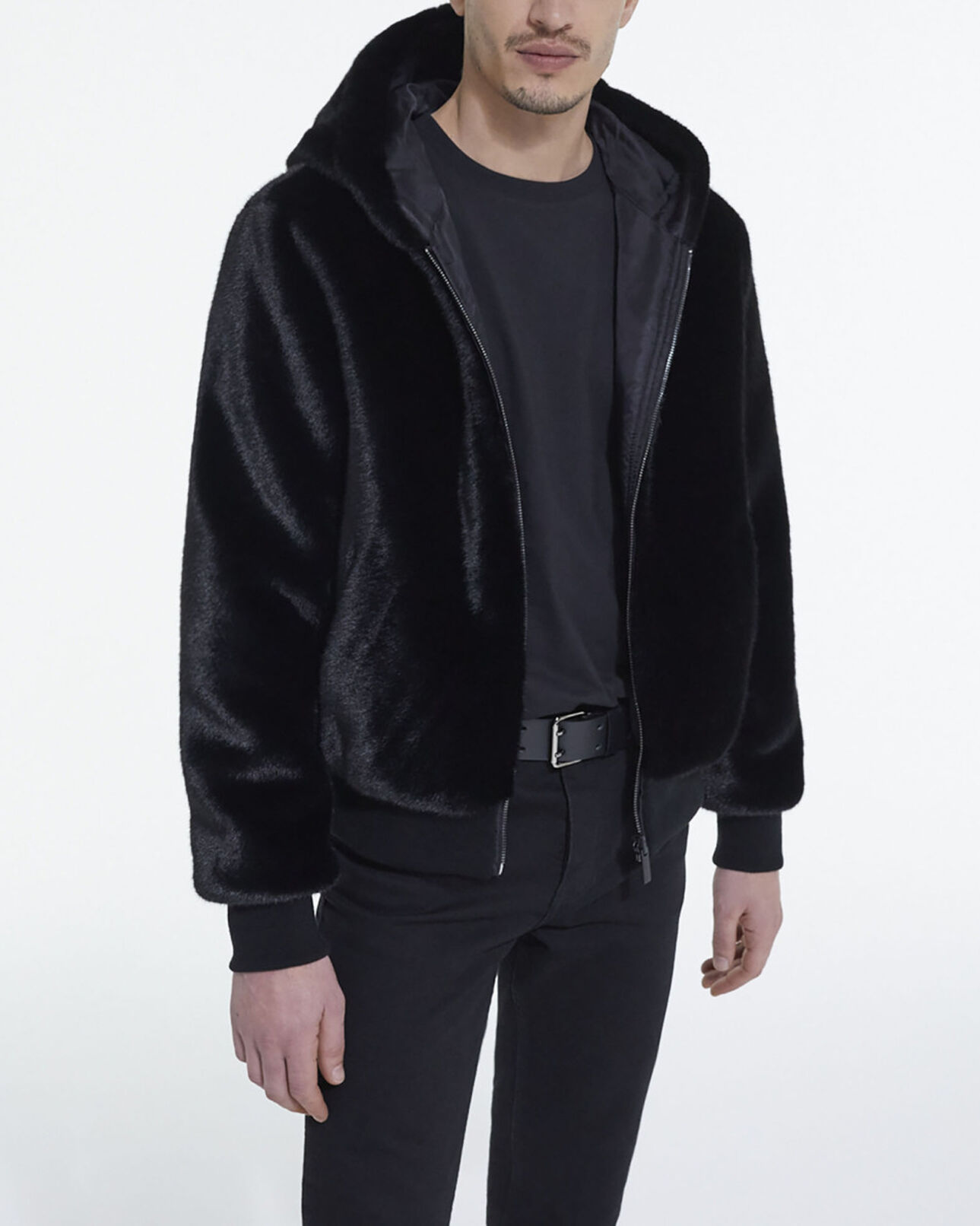 The Kooples HOMME BLACK manteau fausse fourrure à capuche gris