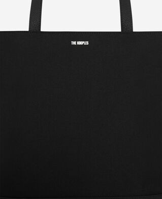 The Kooples HOMME BLACK tote bag en canvas et cuir grainé noir