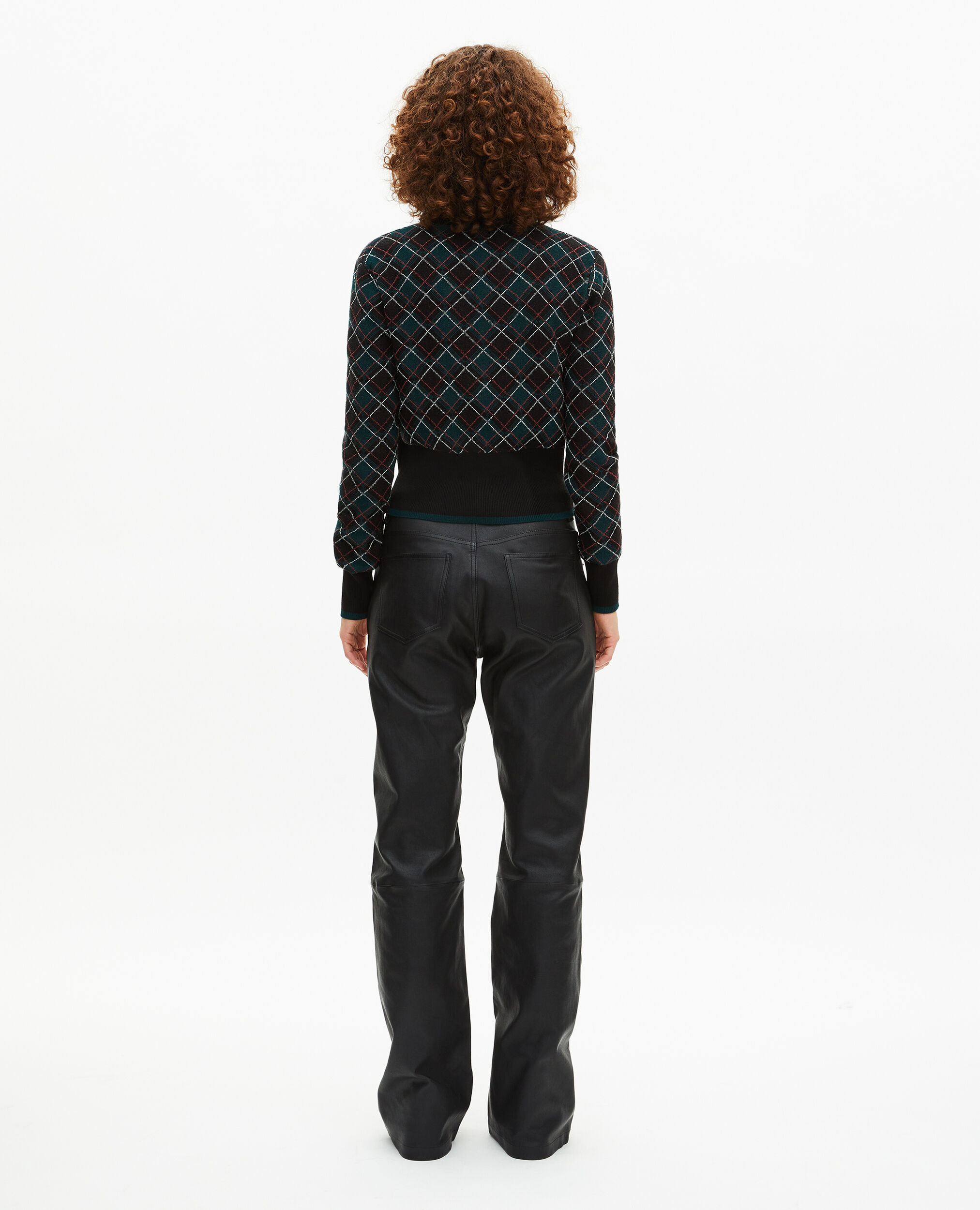 Black plaid sweater, BLACK DARK GREEN, hi-res image number null