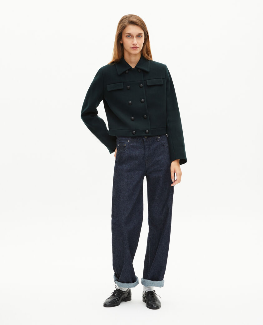 The Kooples FEMME BOTTLE GREEN blouson court en laine vert foncé