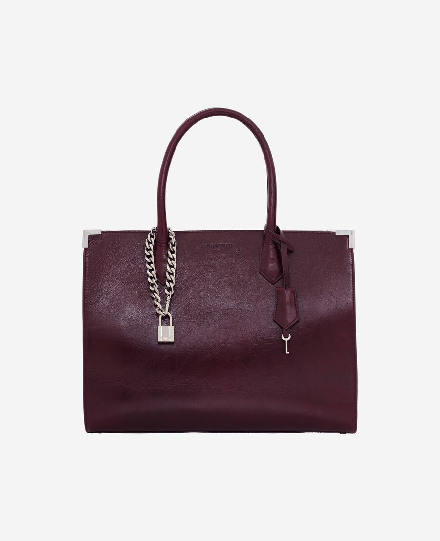 The Kooples FEMME BORDEAUX sac cabas ming l en cuir craquelé bordeaux