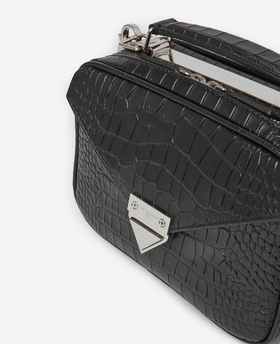 mini black barbara bag in croco leather