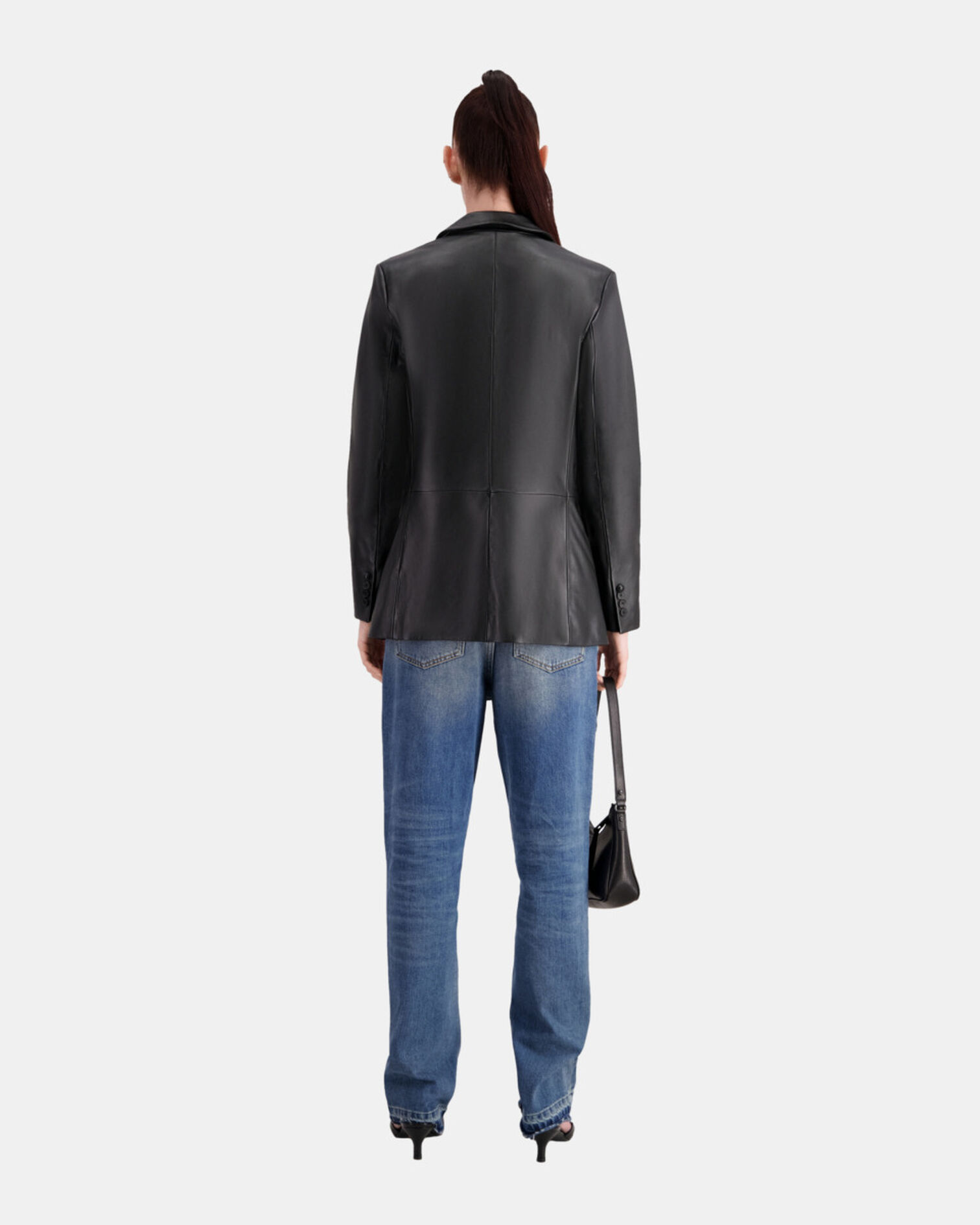 Black leather suit jacket, BLACK, hi-res image number null