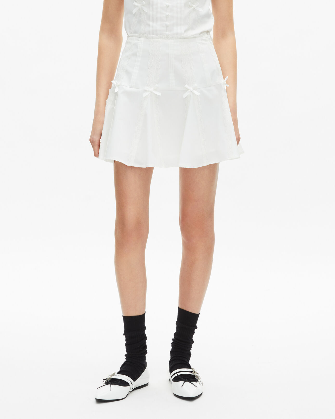 The Kooples WOMEN ECRU short skirt with bow detail in ecru