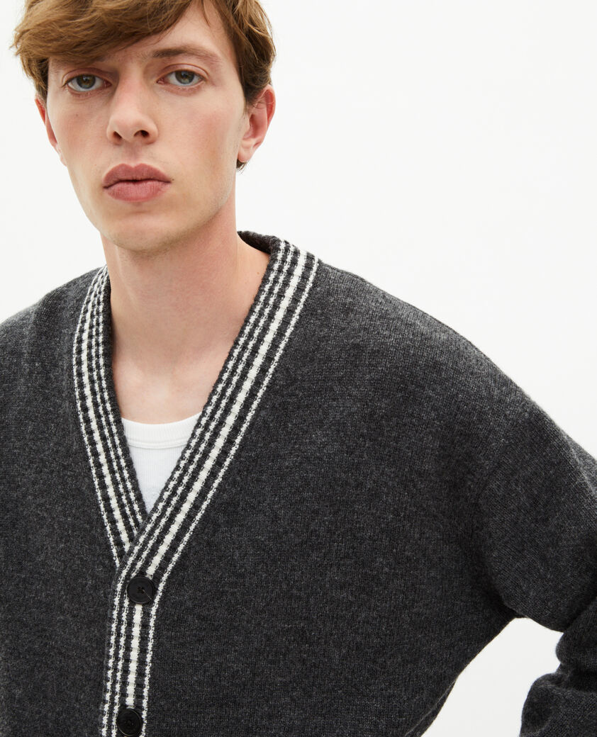 The Kooples H GREY wool cardigan with contrasting grey stripes