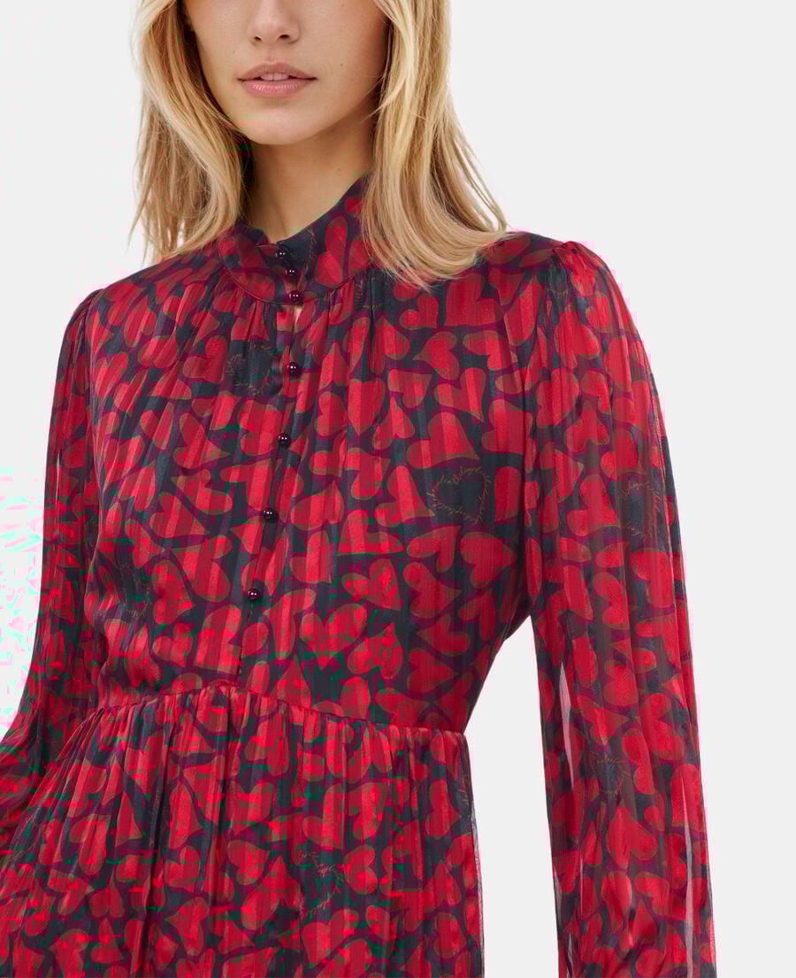 The Kooples FEMME BLACK - RED robe courte plissée imprimé cœurs