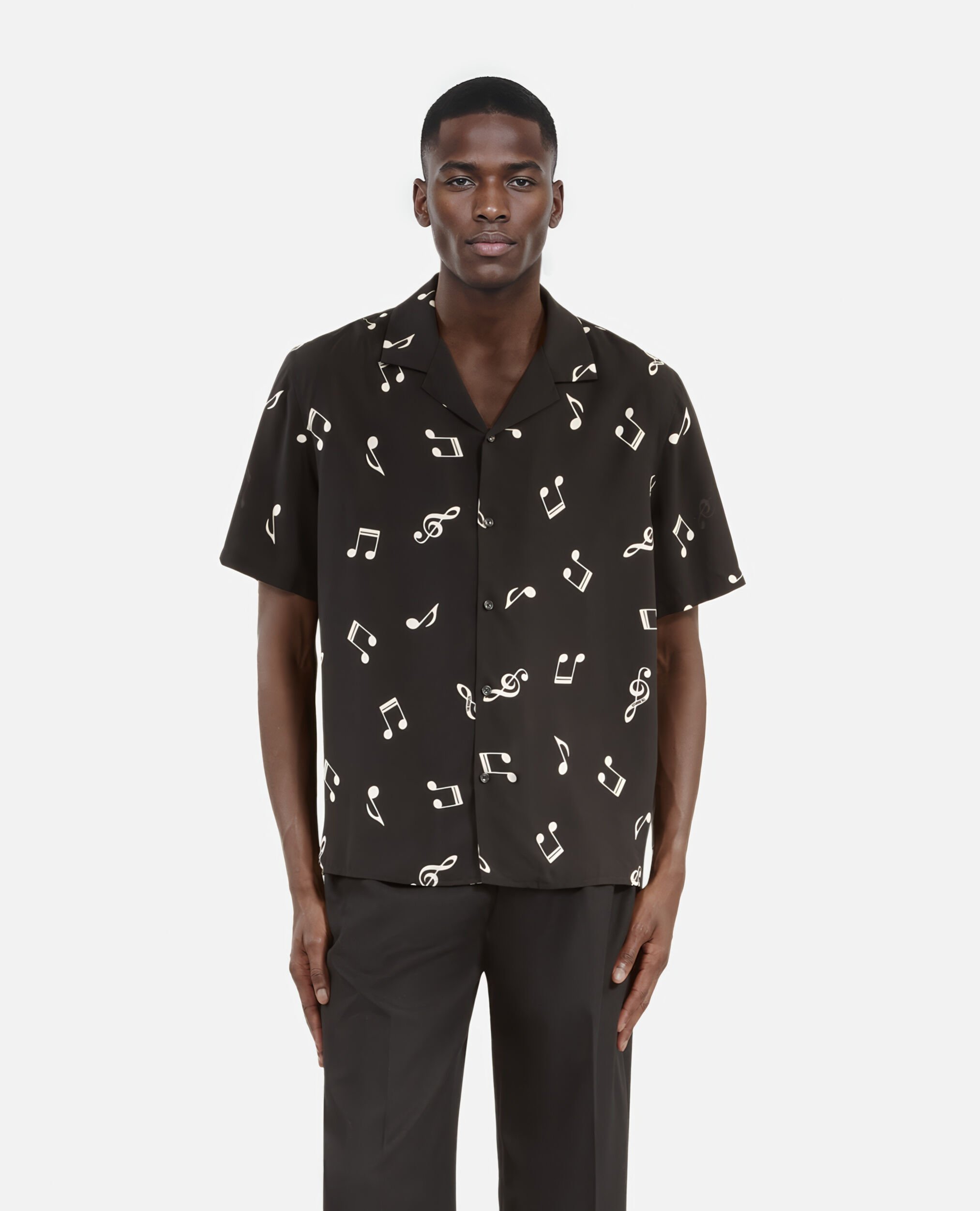 Camiseta de manga corta con estampado musical, BLACK WHITE, hi-res image number null