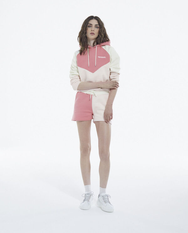 cotton modal pink and ecru shorts with logo