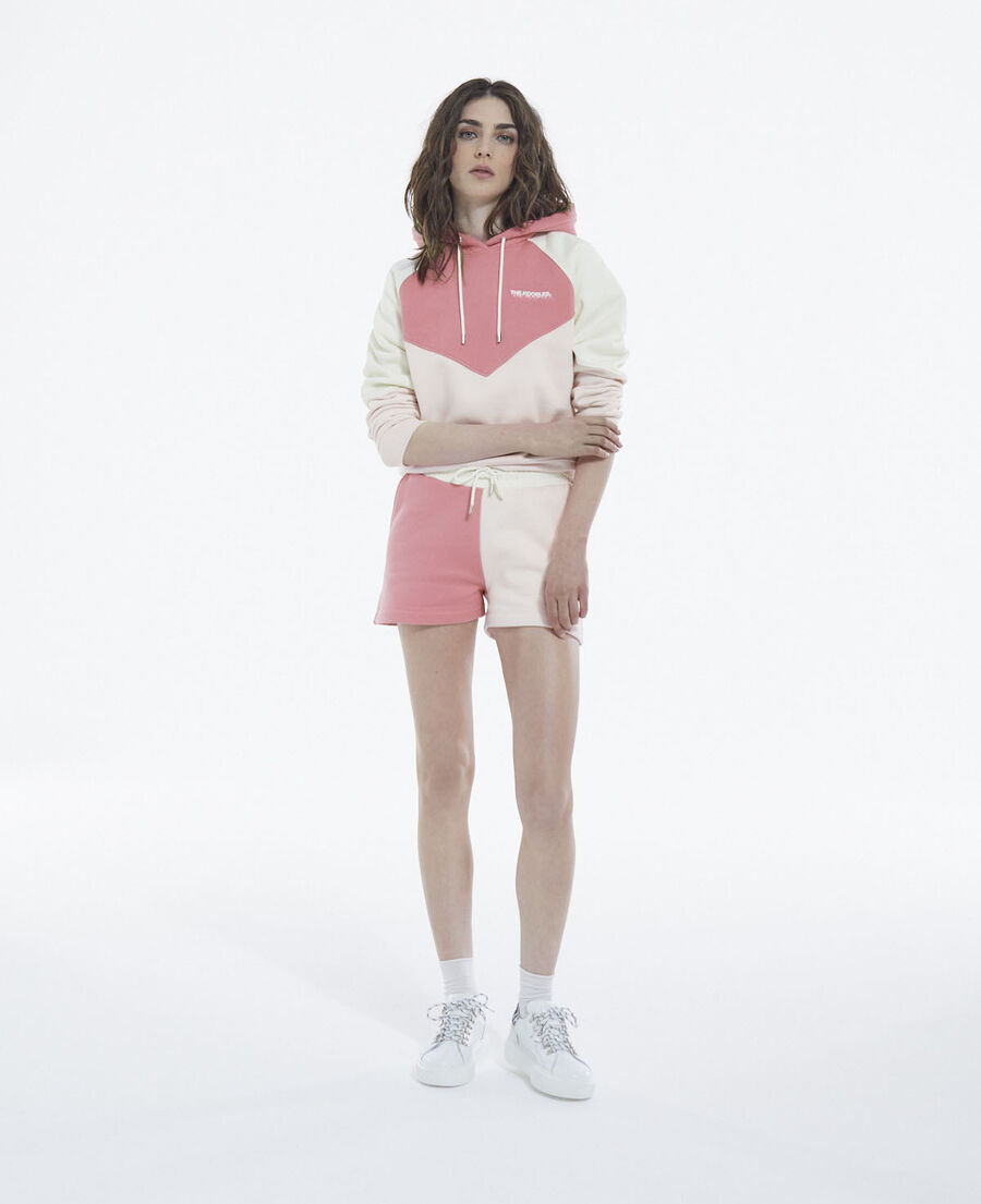 cotton modal pink and ecru shorts with logo