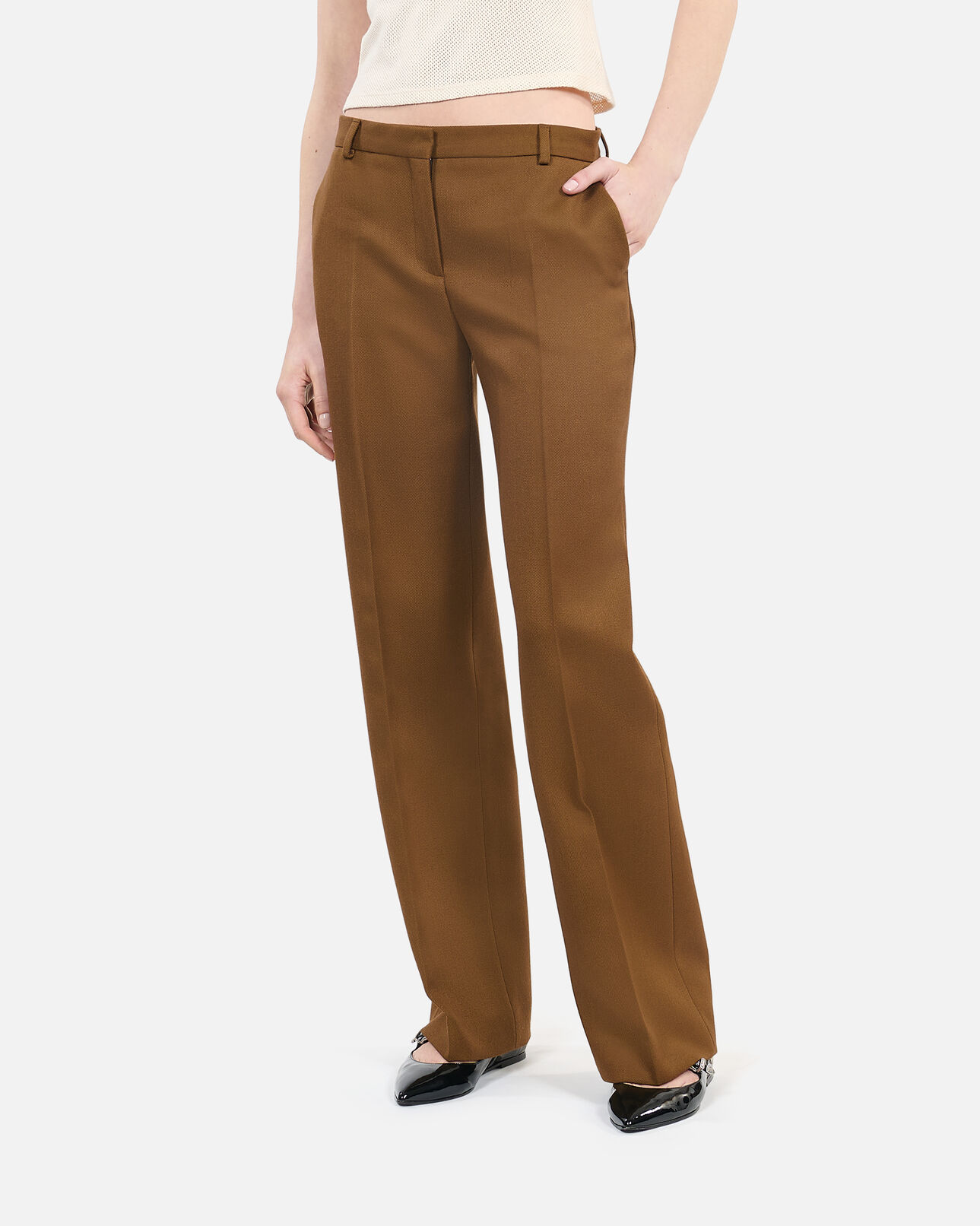 The Kooples WOMEN KAKI loose-fitting brown suit trousers