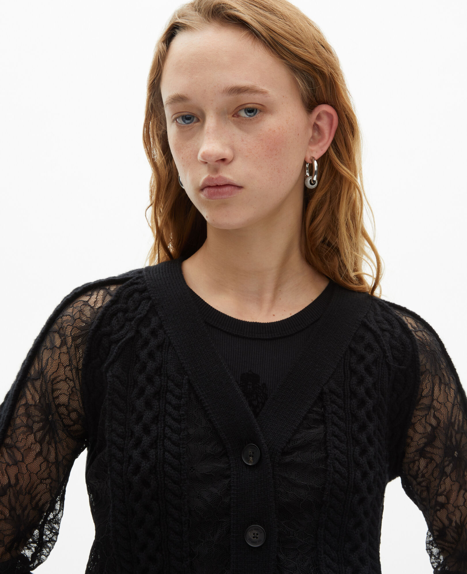 The Kooples WOMEN BLACK black wool and lace cardigan