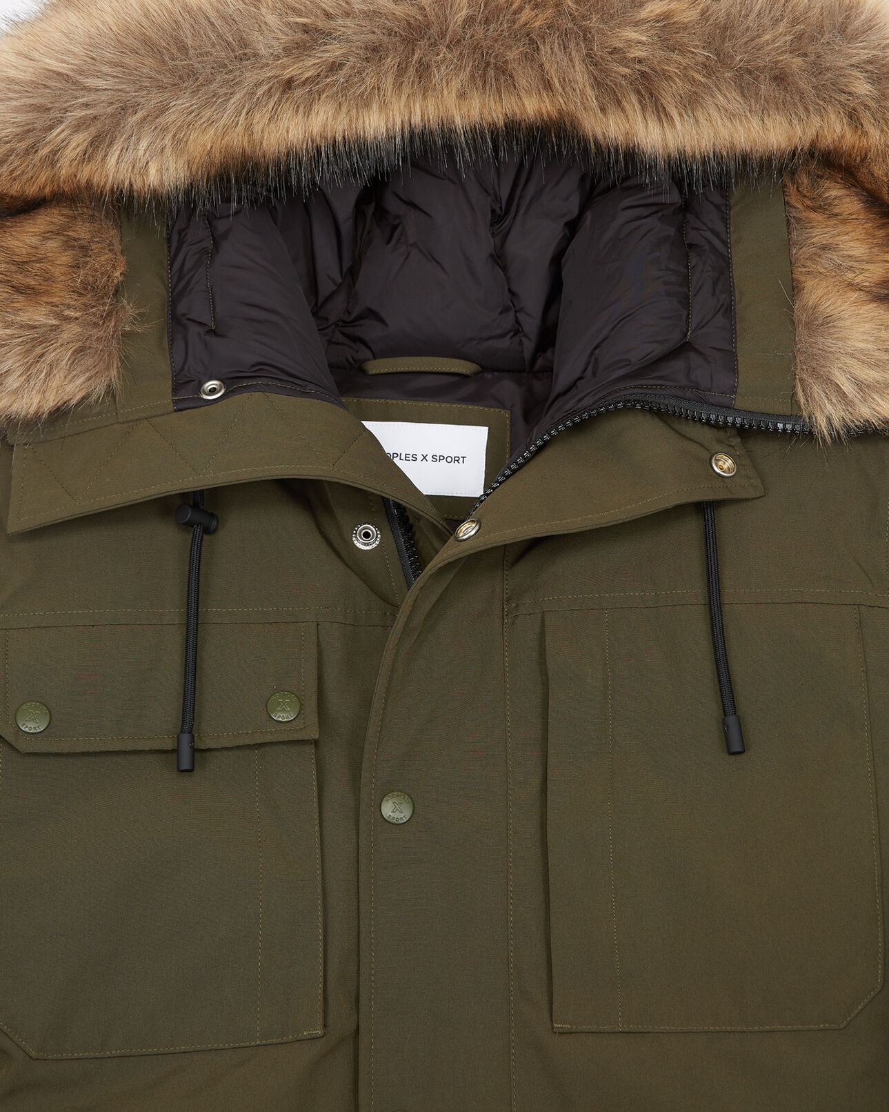 The Kooples MEN DARK KAKI khaki polyester parka w/multiple pockets