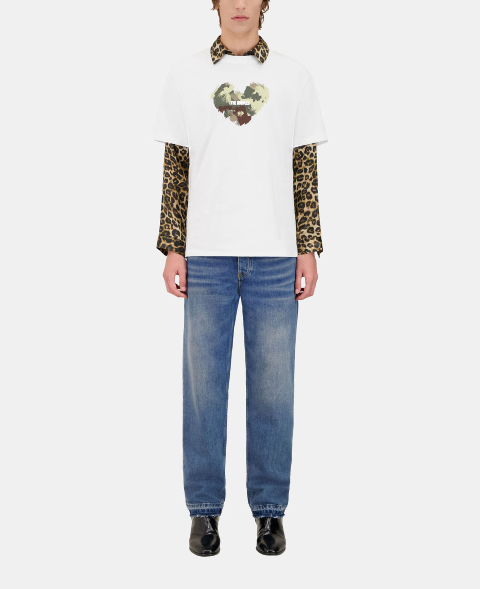 The Kooples MEN WHITE white t-shirt with camo heart serigraphy