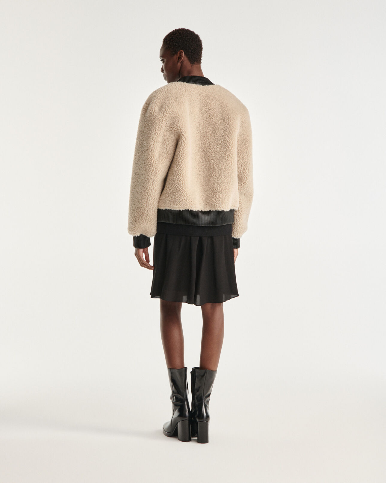 The Kooples FEMME ECRU blouson fausse fourrure bouclée écrue