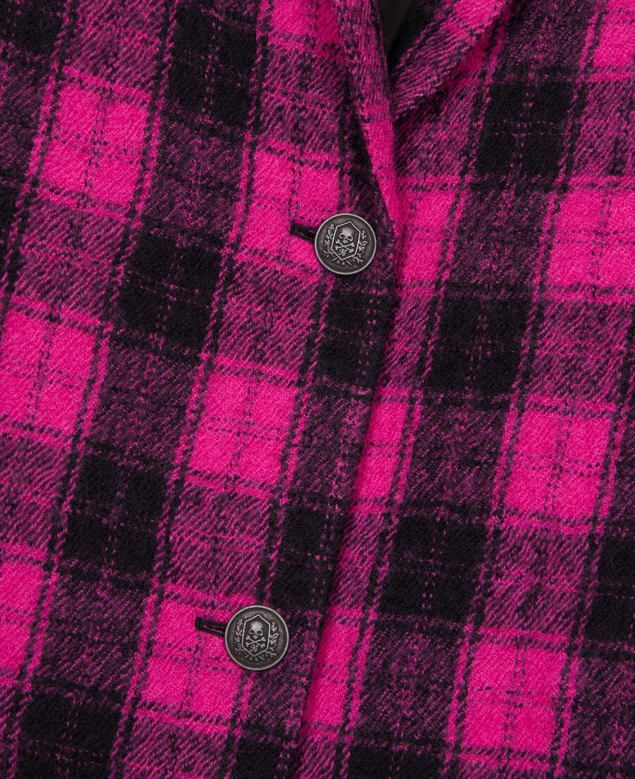long coat with black and pink checks