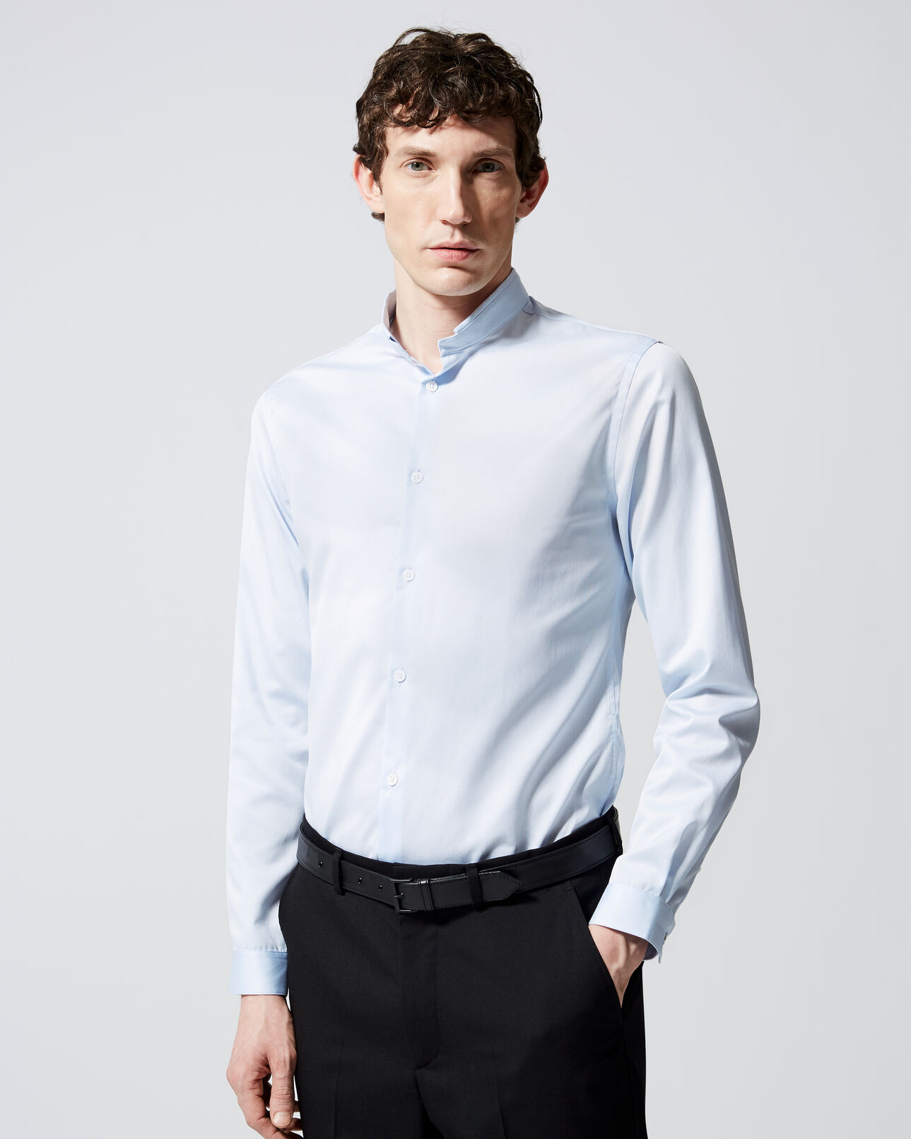 The Kooples HOMBRE SKY camisa azul cuello mao replegado algodón