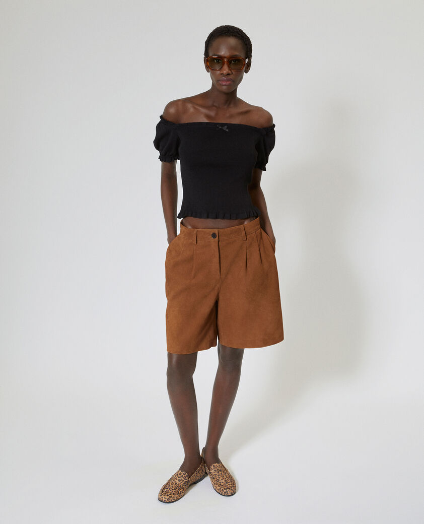 The Kooples F CAMEL camel suede bermuda shorts with darts