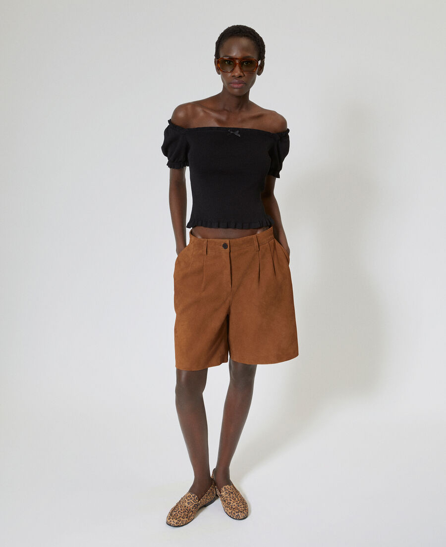 The Kooples F CAMEL camel suede bermuda shorts with darts