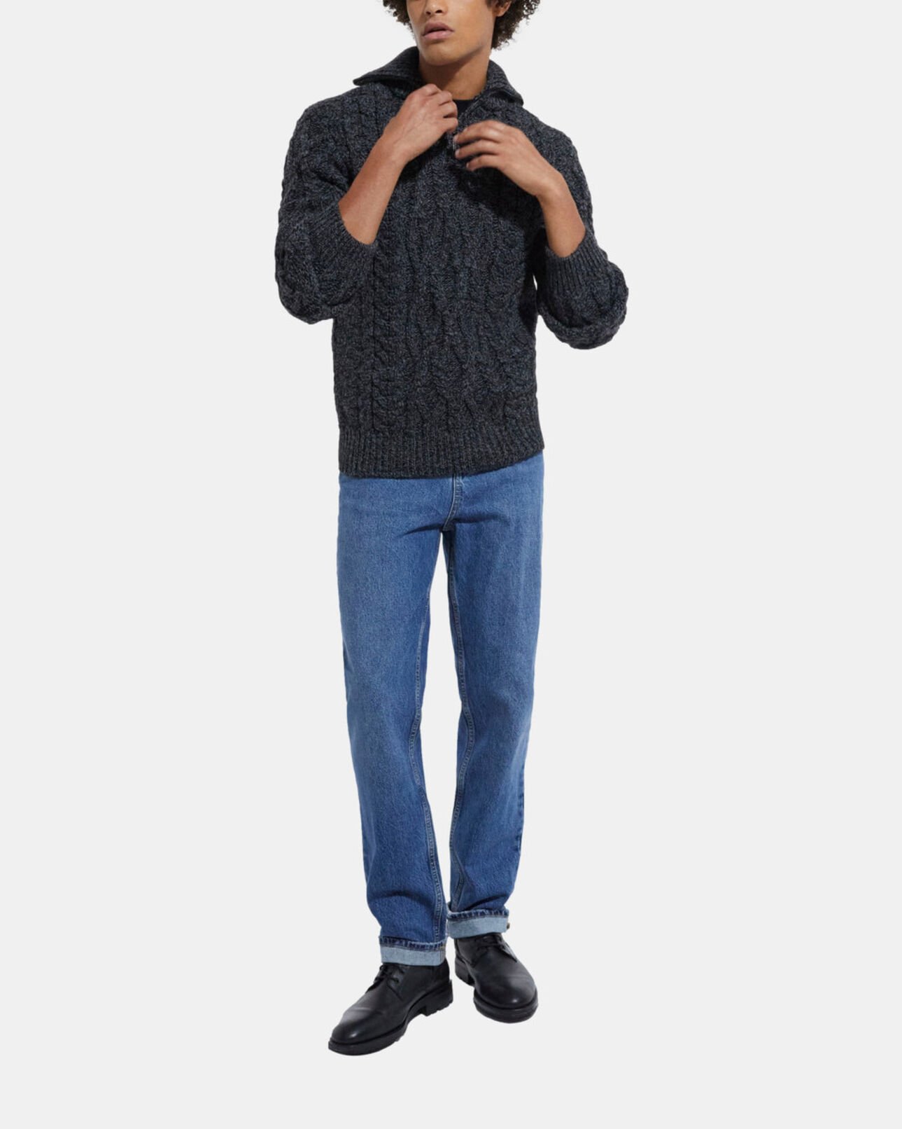 The Kooples HERREN BLACK DARK GREY grauer wollpullover mit reißverschlusskragen