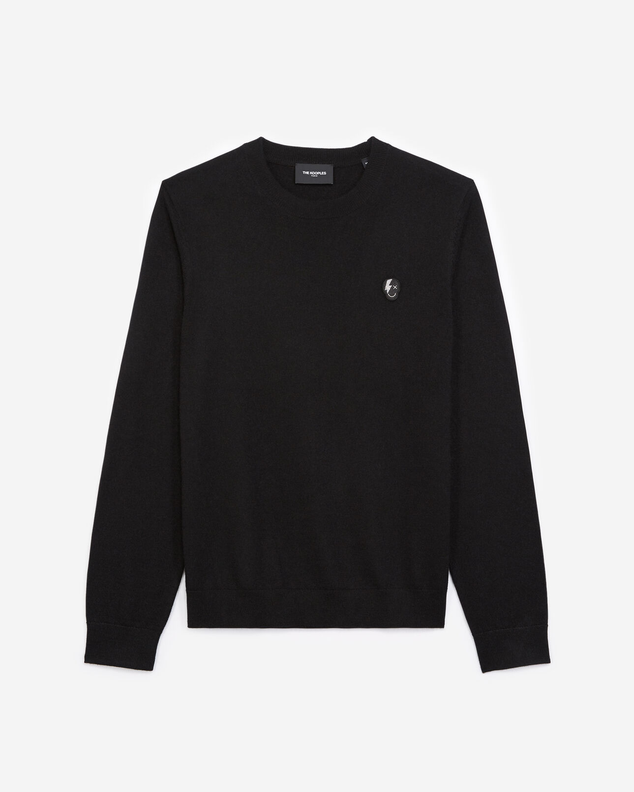 The Kooples HOMME BLACK pull maille noir à badge tête de mort